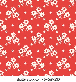 Decorative seamless vector pattern. Simple light floral ornament on a red background. Image for textiles, wallpapers, paper and other materials