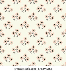 Decorative seamless vector pattern. Simple floral ornament. Pink flowers on a light background. Image for textiles, wallpapers, paper and other materials