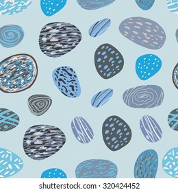 Decorative  seamless vector pattern with stylized stones in the soft blue gamma