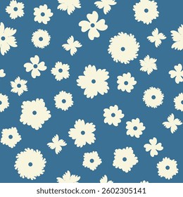 Decorative seamless vintage pattern in classic style with small flowers, ditsy. Silhouettes of flowers, Two-color ornament in pastel colors