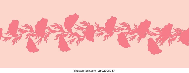 Decorative seamless vintage pattern in classic style with flowers and branches. Silhouettes of flowers, Two-color horizontal ornament in pastel colors, border