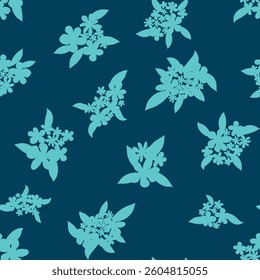 Decorative seamless vintage pattern in classic style with small flowers, ditsy. Silhouettes of flowers, Two-color ornament in pastel colors, wedding