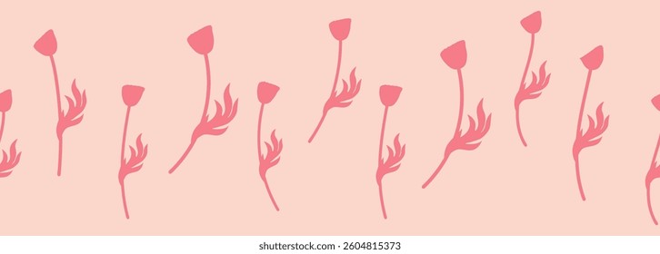 Decorative seamless vintage pattern in classic style with flowers and branches. Silhouettes of flowers, Two-color horizontal ornament in pastel colors, border