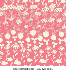 Decorative seamless vintage pattern in classic style with small flowers, ditsy. Silhouettes of flowers, bicolor ornament in pastel colors