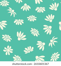 Decorative seamless vintage pattern in classic style with small flowers, ditsy. Silhouettes of flowers, Two-color ornament in pastel colors