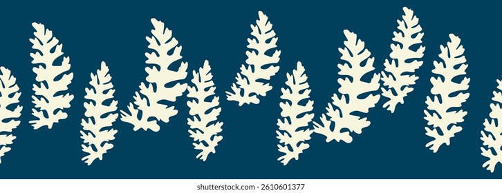 Decorative seamless vintage pattern in classic style with flowers and branches. Silhouettes of flowers, Two-color horizontal ornament in pastel colors, border