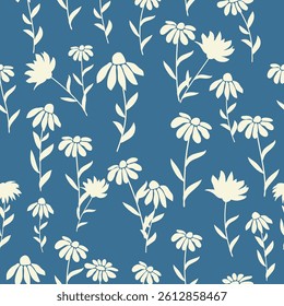 Decorative seamless vintage pattern in classic style with small flowers, ditsy. Silhouettes of flowers, bicolor ornament in pastel colors