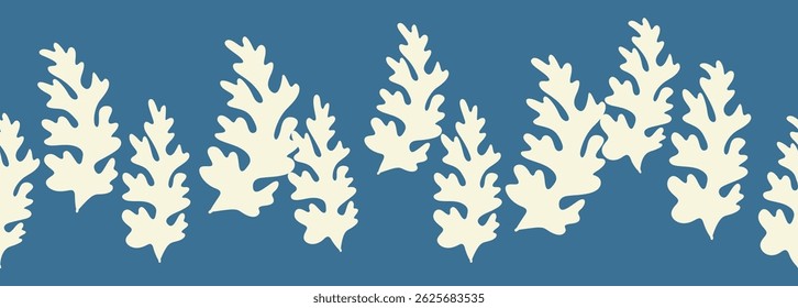 Decorative seamless vintage pattern in classic style with flowers and branches. Silhouettes of flowers, Two-color horizontal ornament in pastel colors, border