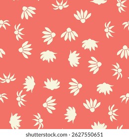 Decorative seamless vintage pattern in classic style with small flowers, ditsy. Silhouettes of flowers, Two-color ornament in pastel colors