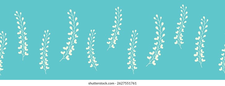 Decorative seamless vintage pattern in classic style with flowers and branches. Silhouettes of flowers, Two-color horizontal ornament in pastel colors, border