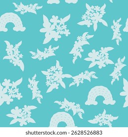 Decorative seamless vintage pattern in classic style with small flowers, ditsy. Silhouettes of flowers, Two-color ornament in pastel colors, wedding