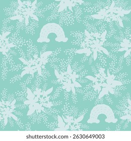 Decorative seamless vintage pattern in classic style with small flowers, ditsy. Silhouettes of flowers, Two-color ornament in pastel colors, wedding