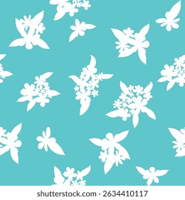 Decorative seamless vintage pattern in classic style with small flowers, ditsy. Silhouettes of flowers, Two-color ornament in pastel colors, wedding
