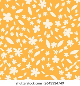 Decorative seamless vintage pattern in classic style with small flowers, ditsy. Silhouettes of flowers, Two-color ornament in pastel colors, wedding