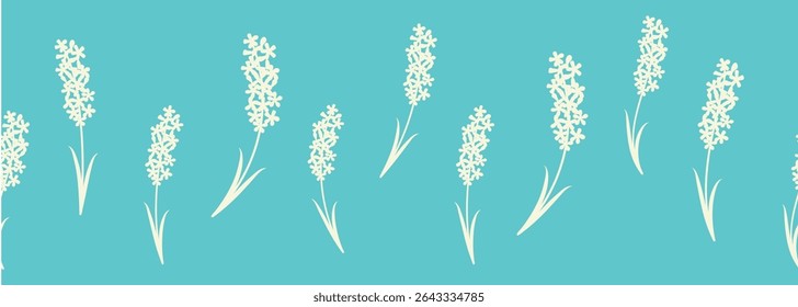 Decorative seamless vintage pattern in classic style with flowers and branches. Silhouettes of flowers, Two-color horizontal ornament in pastel colors, border
