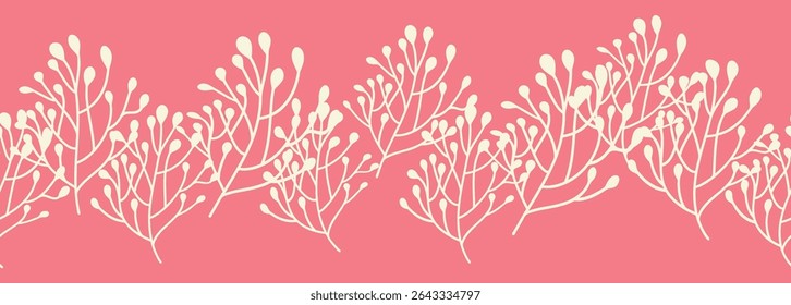 Patrón vintage sin fisuras decorativo en estilo clásico con flores y ramas. Siluetas de flores, adorno Horizontal de dos colores en colores pastel, borde