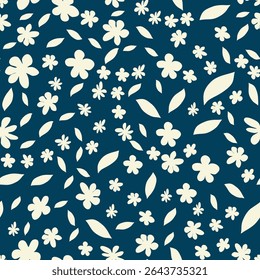 Decorative seamless vintage pattern in classic style with small flowers, ditsy. Silhouettes of flowers, Two-color ornament in pastel colors, wedding