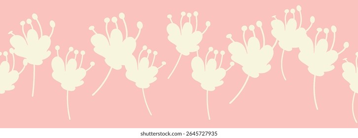 Decorative seamless vintage pattern in classic style with flowers and branches. Silhouettes of flowers, Two-color horizontal ornament in pastel colors, border