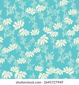 Decorative seamless vintage pattern in classic style with small flowers, ditsy. Silhouettes of flowers, bicolor ornament in pastel colors