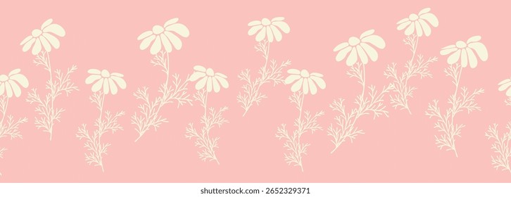 Decorativo sem costura vintage padrão em estilo clássico com flores e ramos. Silhuetas de flores, Ornamento horizontal de duas cores em cores pastel, borda
