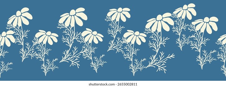 Patrón vintage sin fisuras decorativo en estilo clásico con flores y ramas. Siluetas de flores, adorno Horizontal de dos colores en colores pastel, borde