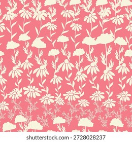 Dekoratives nahtloses Vintage-Muster im klassischen Stil mit kleinen Blumen, schmutzig. Silhouetten von Blumen, bicolor Ornament in Pastellfarben