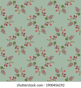 Decorative seamless vintage pattern with doodle apples and branches ornament. Blue background. Graphic design for wrapping paper and fabric textures. Vector Illustration.