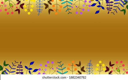 Marco o patrón de hoja estacional decorativo con diseño vectorial de fondo de gradiente dorado