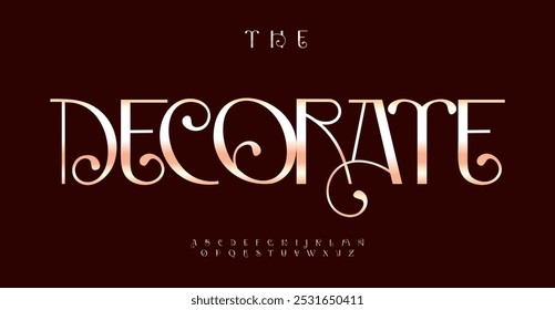 Decorative serif alphabet, luxurious elegant font, artistic logo type, stylish headline typography, refined upscale design. Ornamental font with decorative swirls. Vector typeset