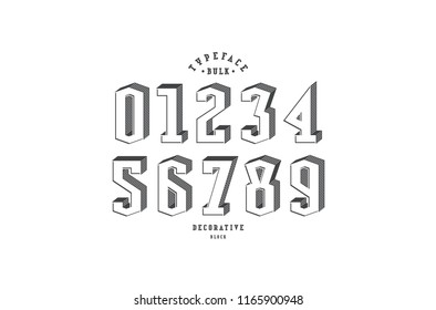Decorative serif bulk numerals for logo and title design. Black print on white background