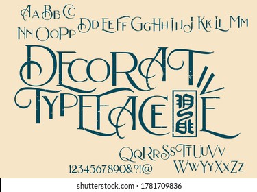 Dekorative Serifenschrift, inspiriert von der Art-Deco-Ära. Es repräsentiert die Vintage-Ästhetik auf moderne und minimalistische Weise. Die Schriftart ist perfekt für elegante Ligaturen Logo Design, Verpackung oder Einladungskarten.