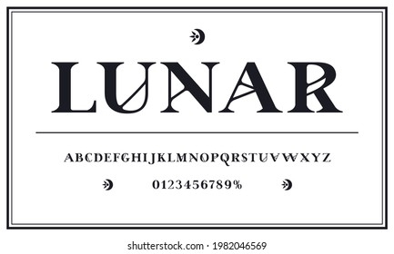 Decorative serif font in spiritualism style. Letters and numbers for logo and headline design. Isolated on white background