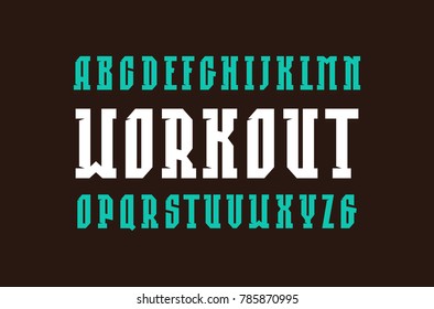 Decorative serif font in the sport style. Letters for logo and title design. Print on black background