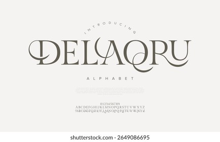 Fonte serif decorativa com swashes exclusivos e estilo artístico, ideal para marcas de alto nível e designs editoriais