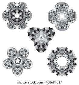 Decorative set of abstract mosaic flower ornaments