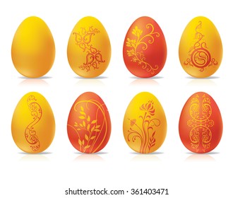 Decorative set of easter eggs with floral pattern on white background 
