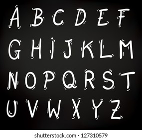 Decorative set of letters of the alphabet in uppercase or capitals in white on a black background