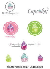 decorative set of logos painted cupcakes