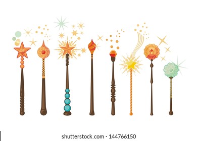 Decorative set with magic wands in various shapes