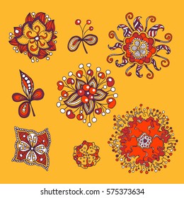 decorative set of plant elements for design, stylized plants, printing on T-shirt