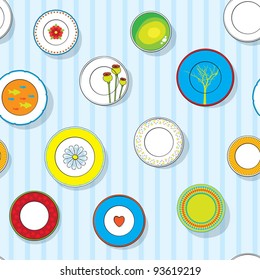 decorative set of plates on the wall, seamless pattern