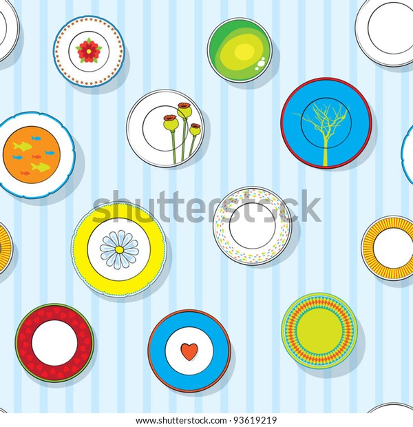 Decorative Set Plates On Wall Seamless Stock Vector Royalty Free