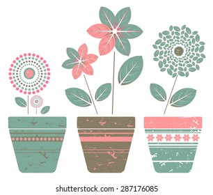 Decorative Set with pot plants for your design. Vector image