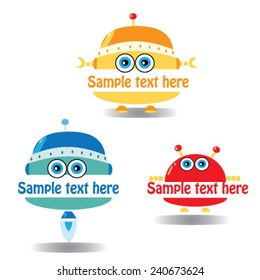 decorative set of robots with text,logo for website,baby