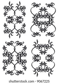 Decorative set V b&w. 4 black floral elements.
