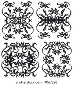 Decorative set VI b&w. 4 black floral elements.