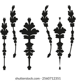 Decorative shape collection. Ornamental black figures. Symmetrical vector design. Unique floral pattern.