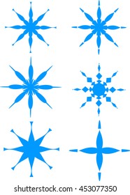 Decorative shapes. Blue snowflakes. Vector set of design elements.