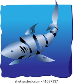 Decorative shark on blue background