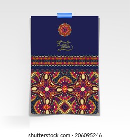 decorative sheet of paper with oriental floral design and place for your text, vector illustration